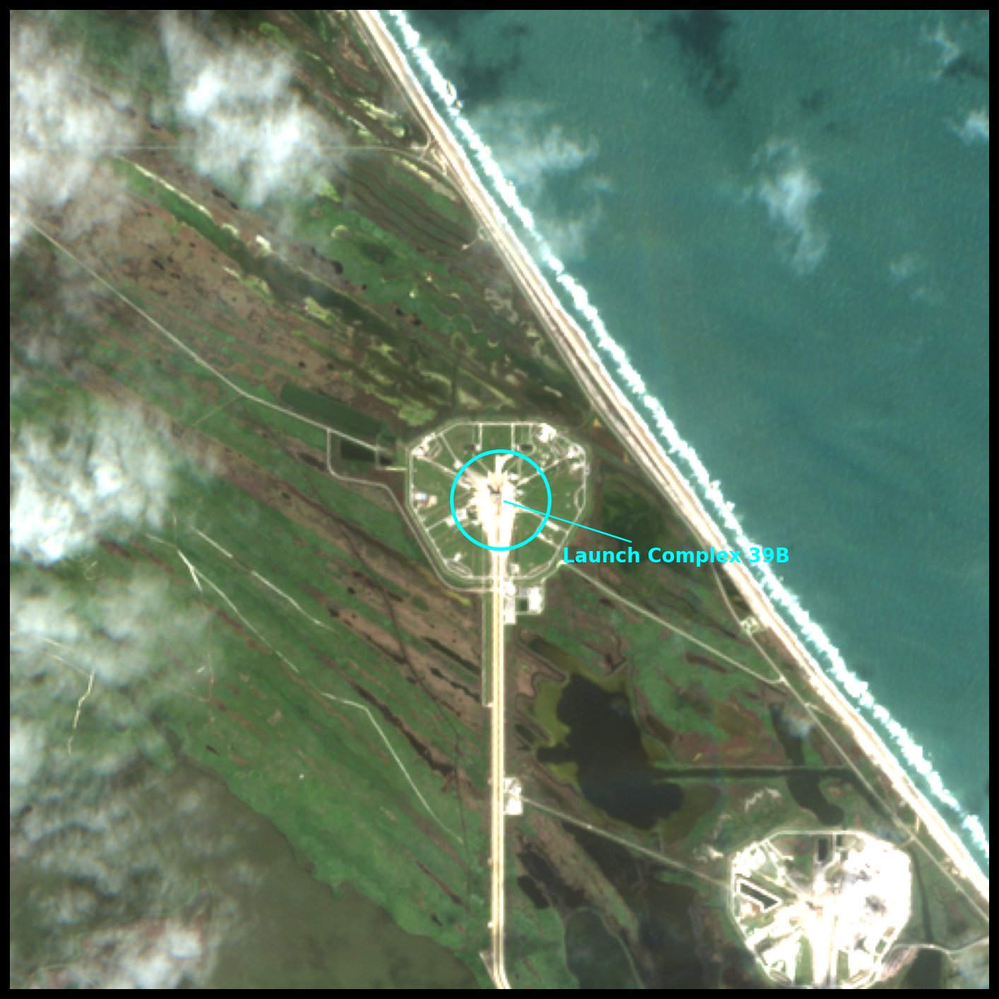Sentinel-2C image of SLS on Launch Complex 39B