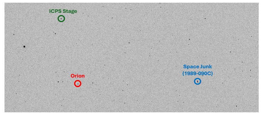 Orion, ICPS, and debris in the same field of view